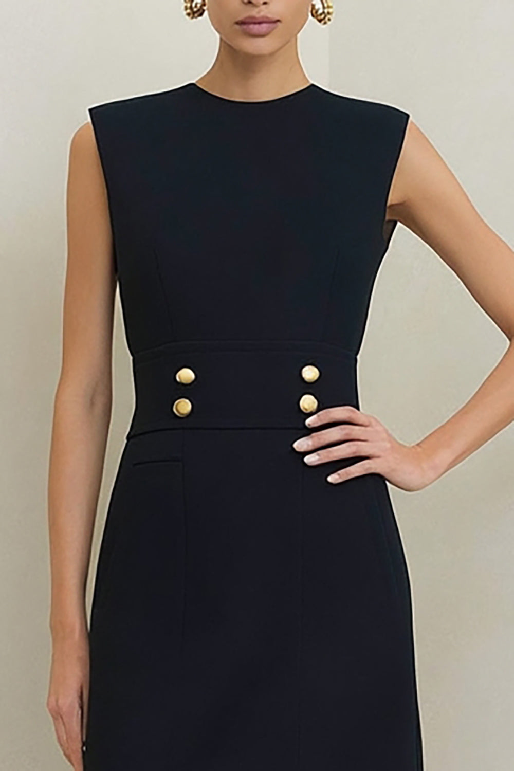Simple Round Neck Black A Line Work Dress - Image 3