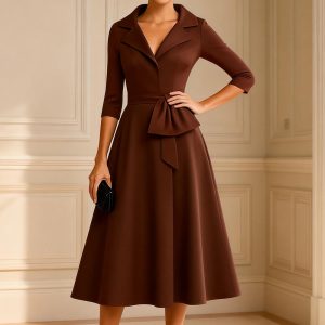 Simple Chocolate A Line Midi Mother of the Bride Dress