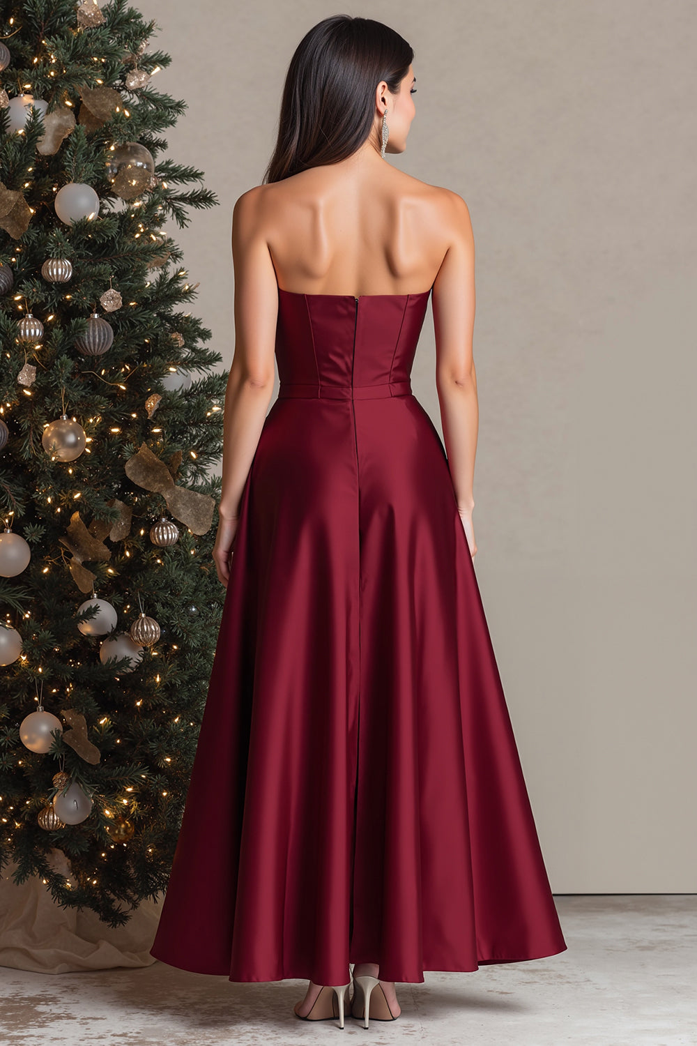 Burgundy A-Line Sweetheart Long Formal Dress - Image 2