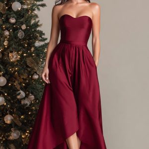 Burgundy A-Line Sweetheart Long Formal Dress