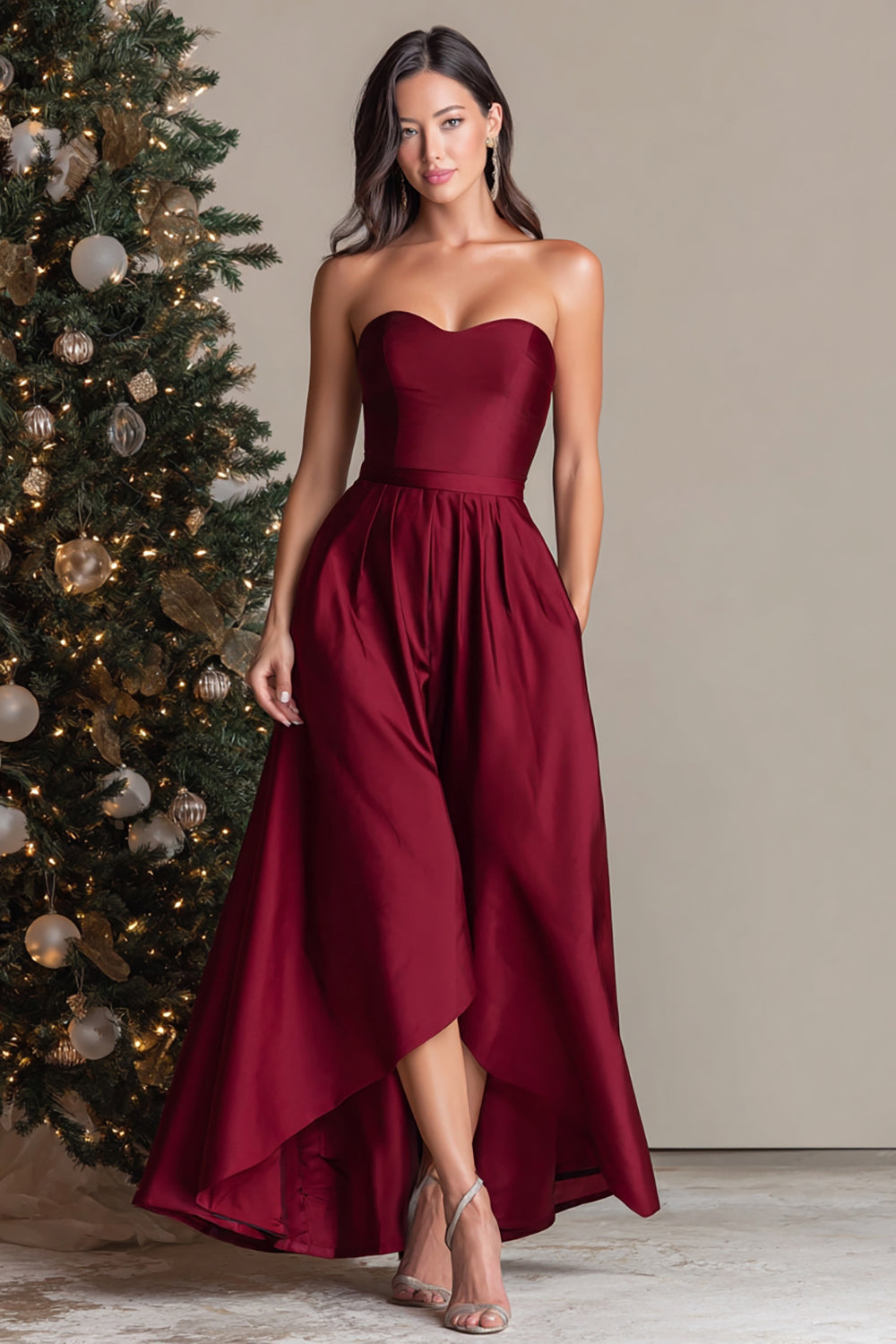 Burgundy A-Line Sweetheart Long Formal Dress