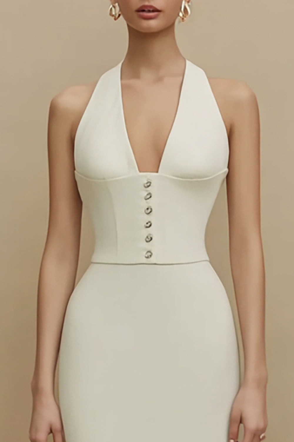Simple Halter Corset Midi White Dress - Image 3