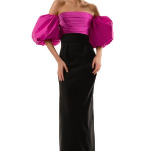 Simple Black and Fuchsia Maxi Formal Dress