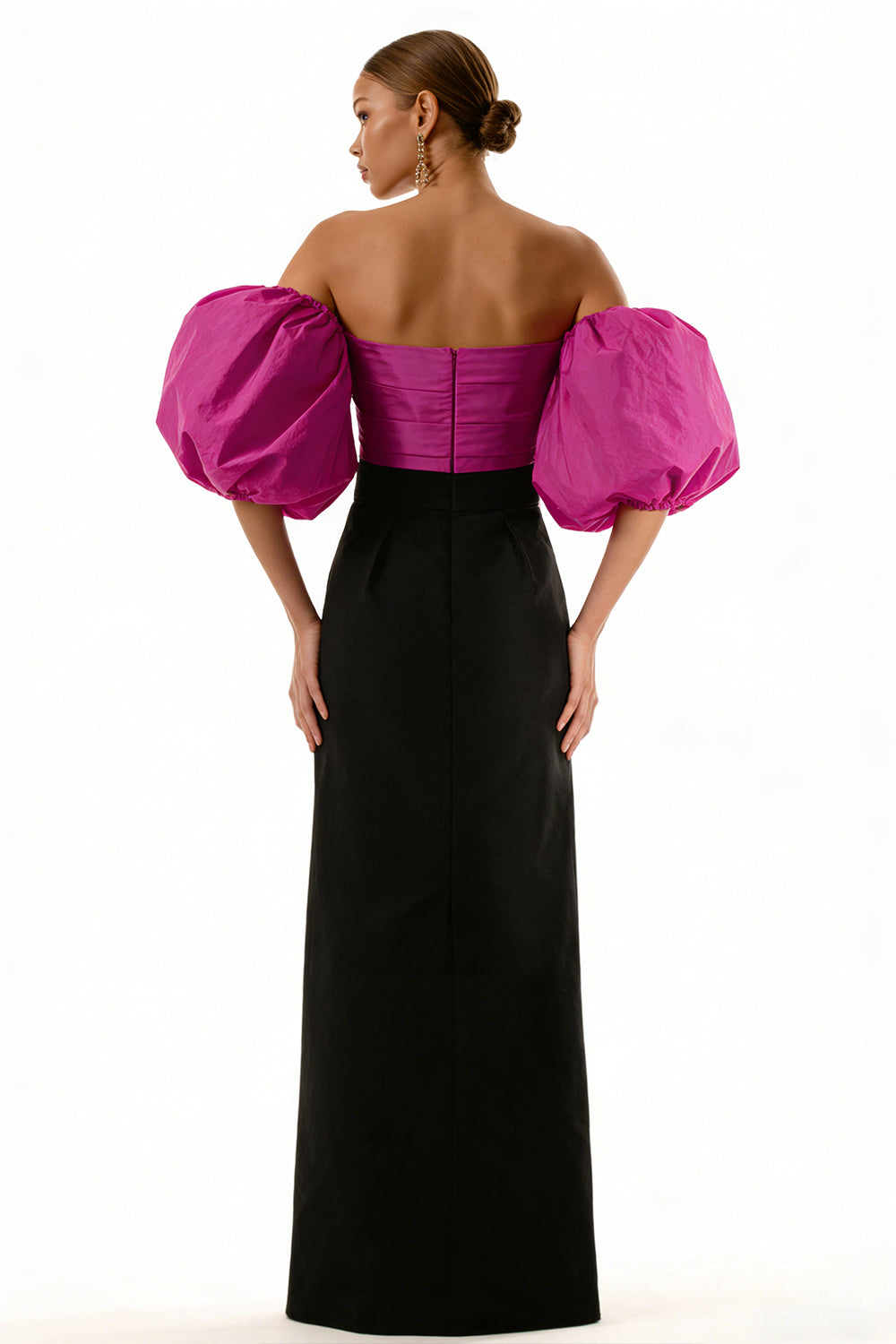 Simple Black and Fuchsia Maxi Formal Dress - Image 2