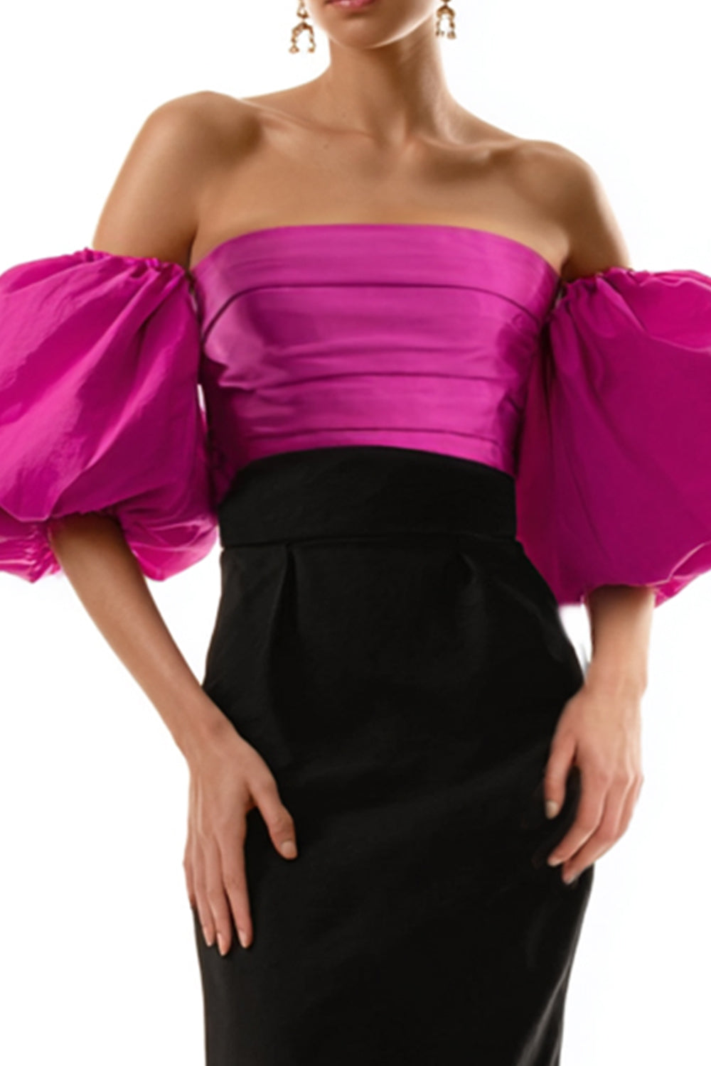 Simple Black and Fuchsia Maxi Formal Dress - Image 3