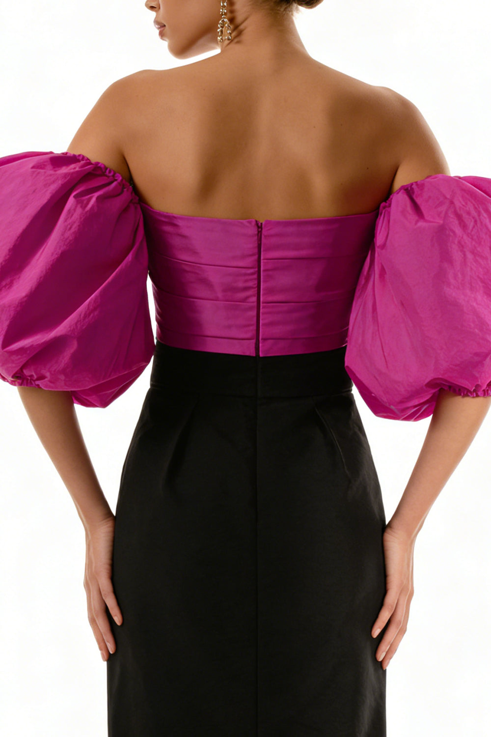 Simple Black and Fuchsia Maxi Formal Dress - Image 4