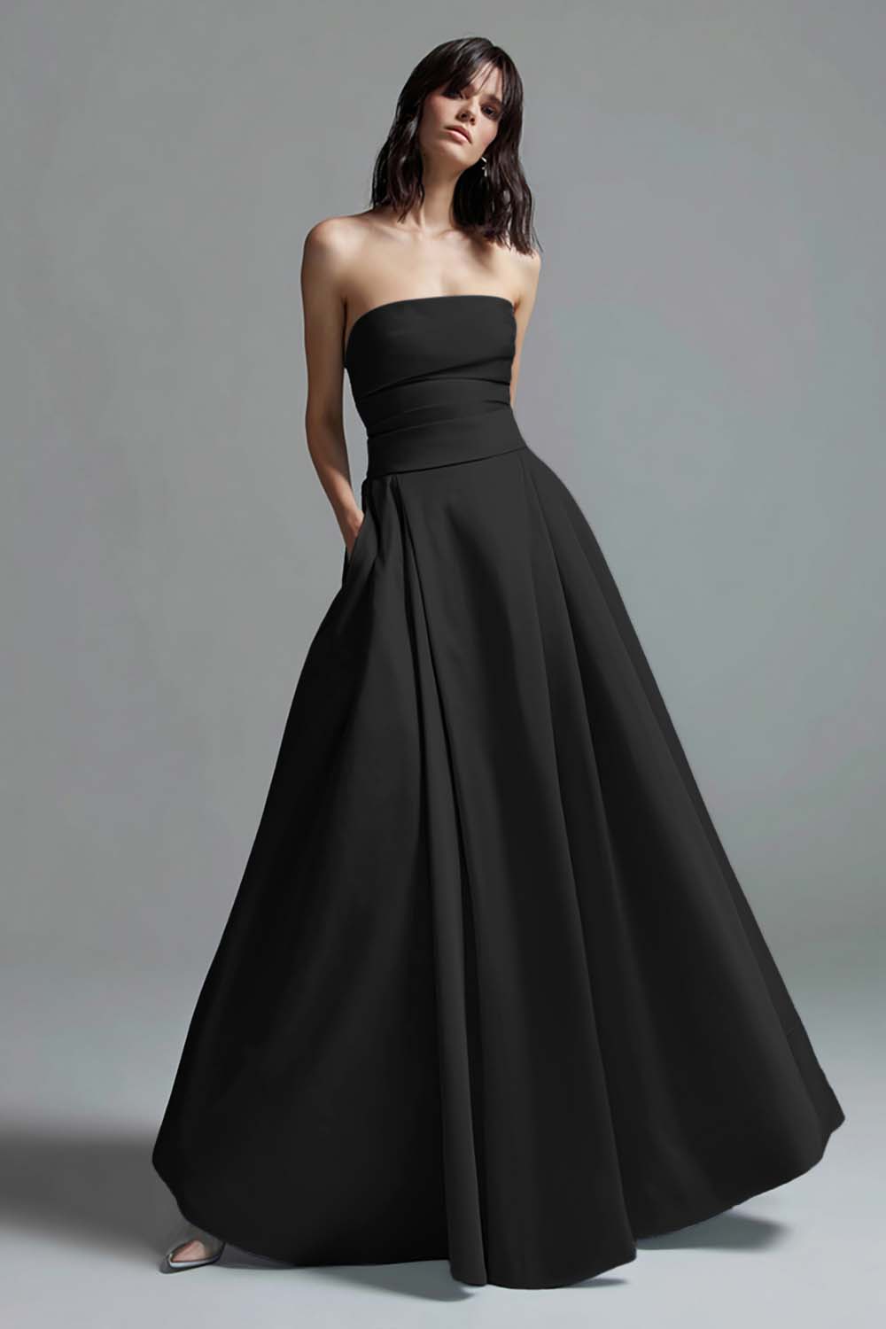 Sky Blue A-Line Strapless Satin Formal Dress - Image 3