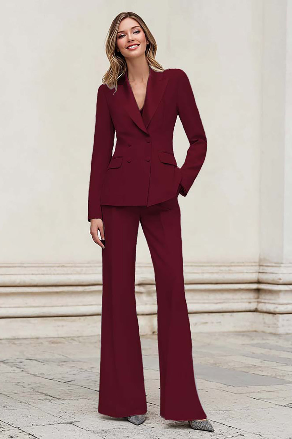 Silver Peak Lapel Double Breasted 2-Piece Women Suits - Image 6