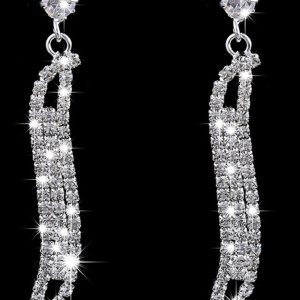 Silver Crystal Necklace Earrings Jewelry Set