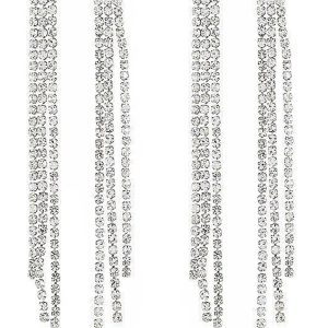 Silver Tassel Rhinestones Earrings