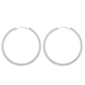 Silver Glitter Rhinestones Round Earrings