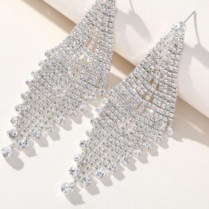 Shiny Silver Long Rhinestones Earrings