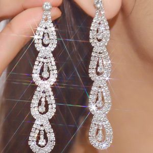 Silver Rhinestone Long Drop Earrings