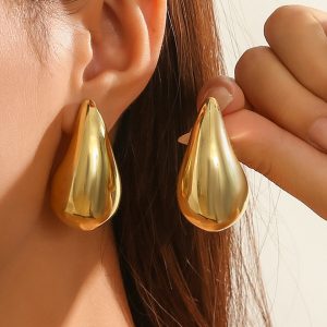 Simple Golden Metal Teardrop Earrings