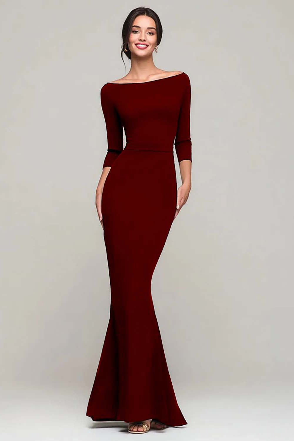 Simple Mermaid Bateau Neck Black Tie Dress - Image 4