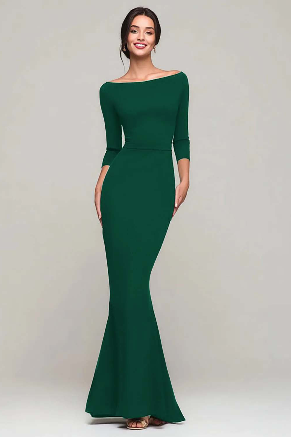 Simple Mermaid Bateau Neck Black Tie Dress - Image 5
