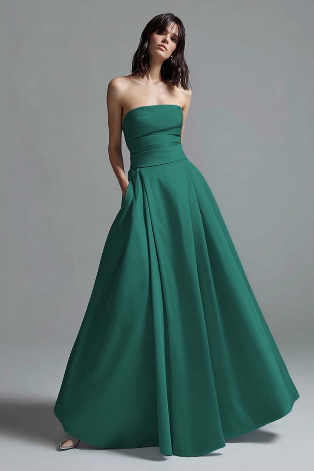 Sky Blue A-Line Strapless Satin Formal Dress - Image 4