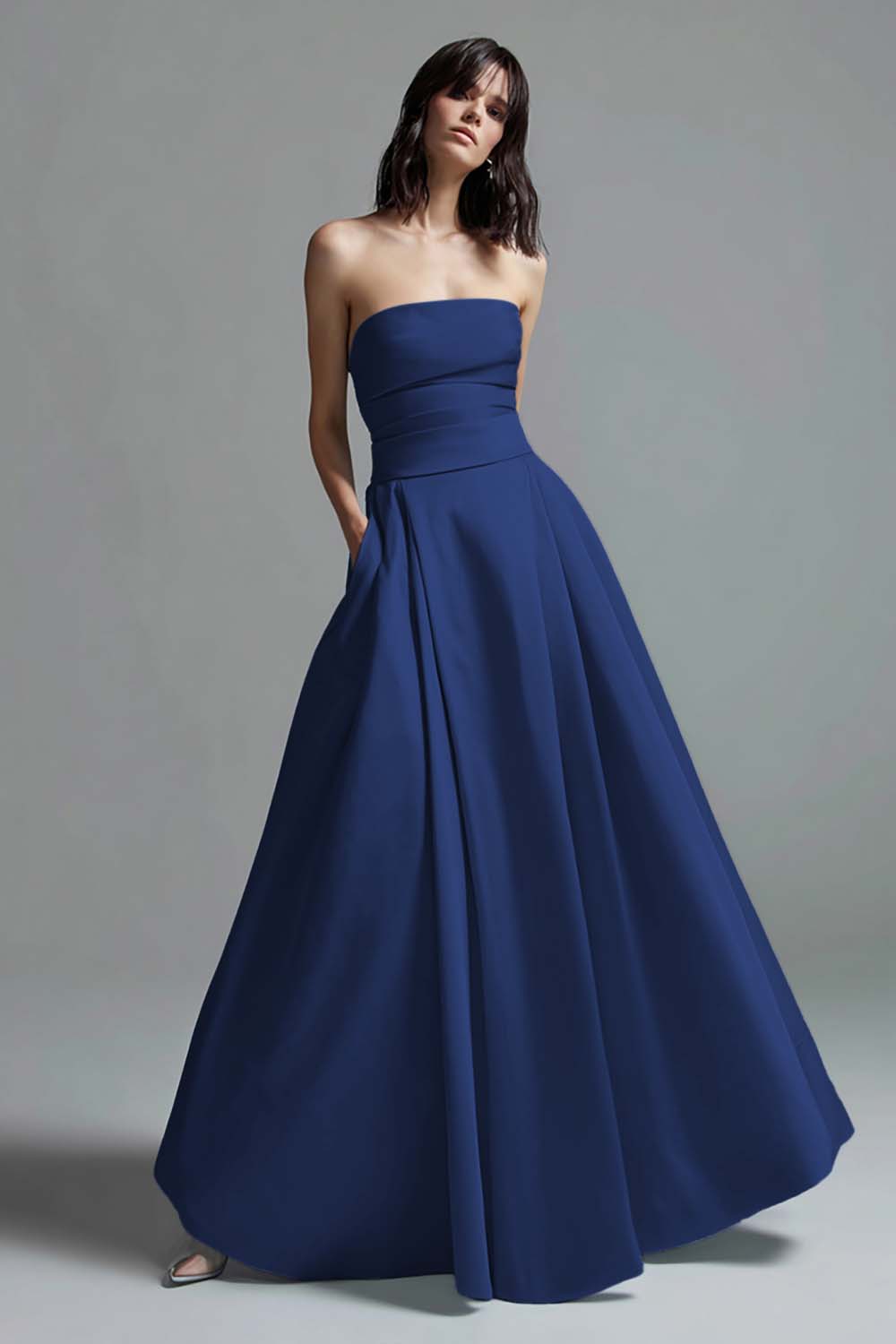 Sky Blue A-Line Strapless Satin Formal Dress - Image 5