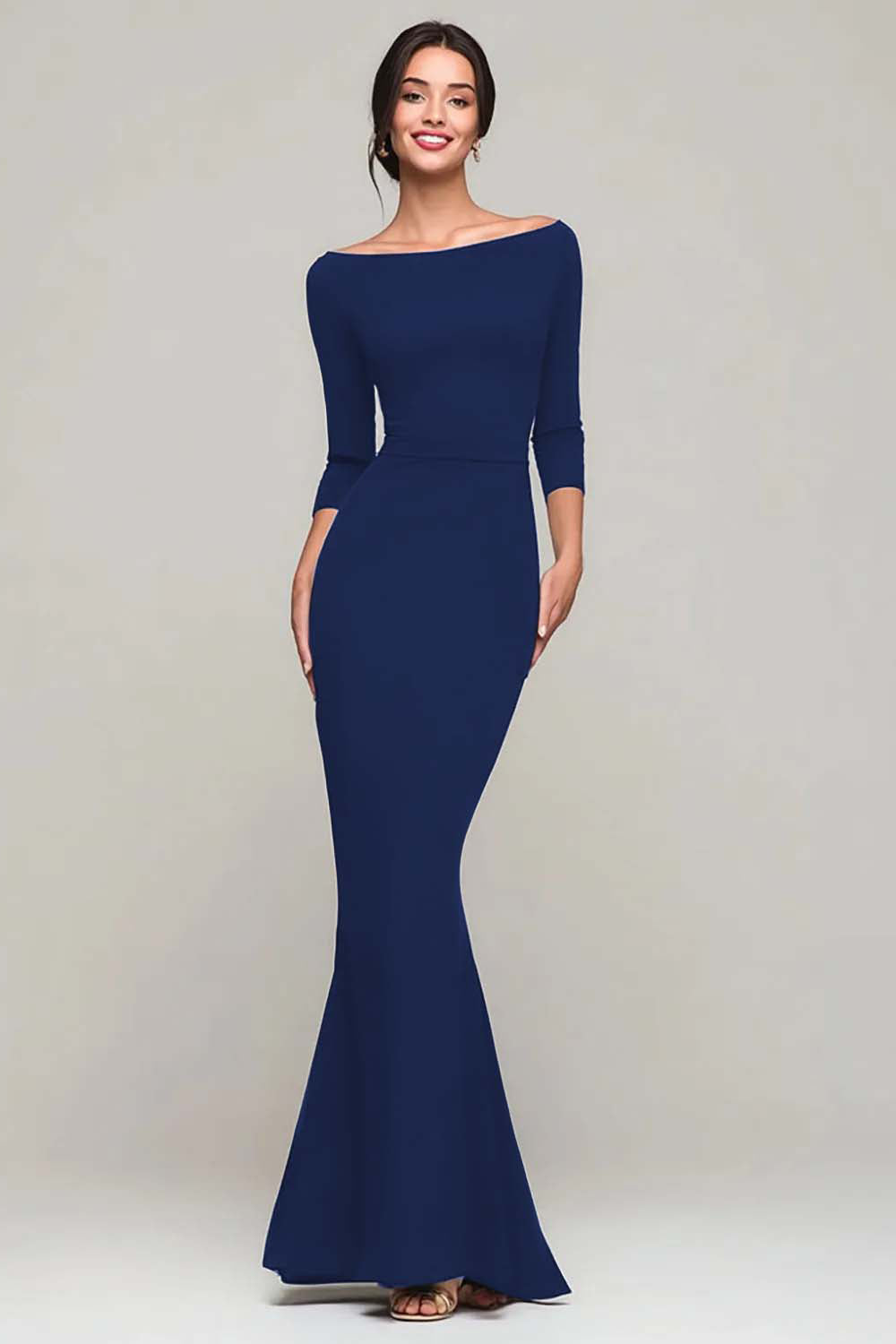 Simple Mermaid Bateau Neck Black Tie Dress - Image 6