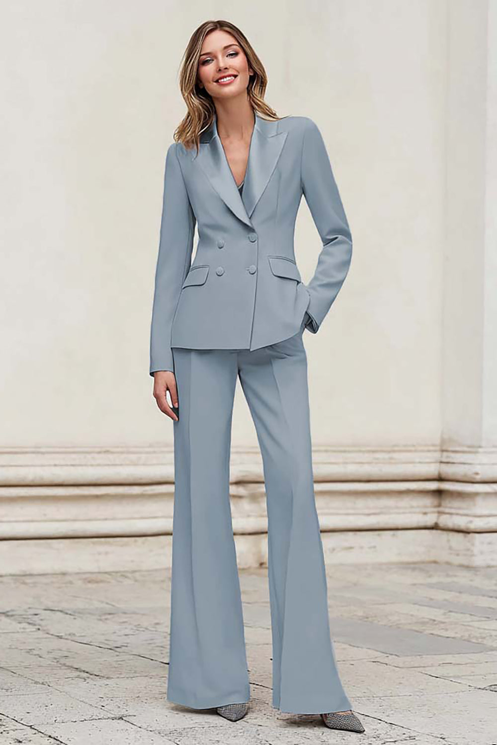 Silver Peak Lapel Double Breasted 2-Piece Women Suits - Image 9