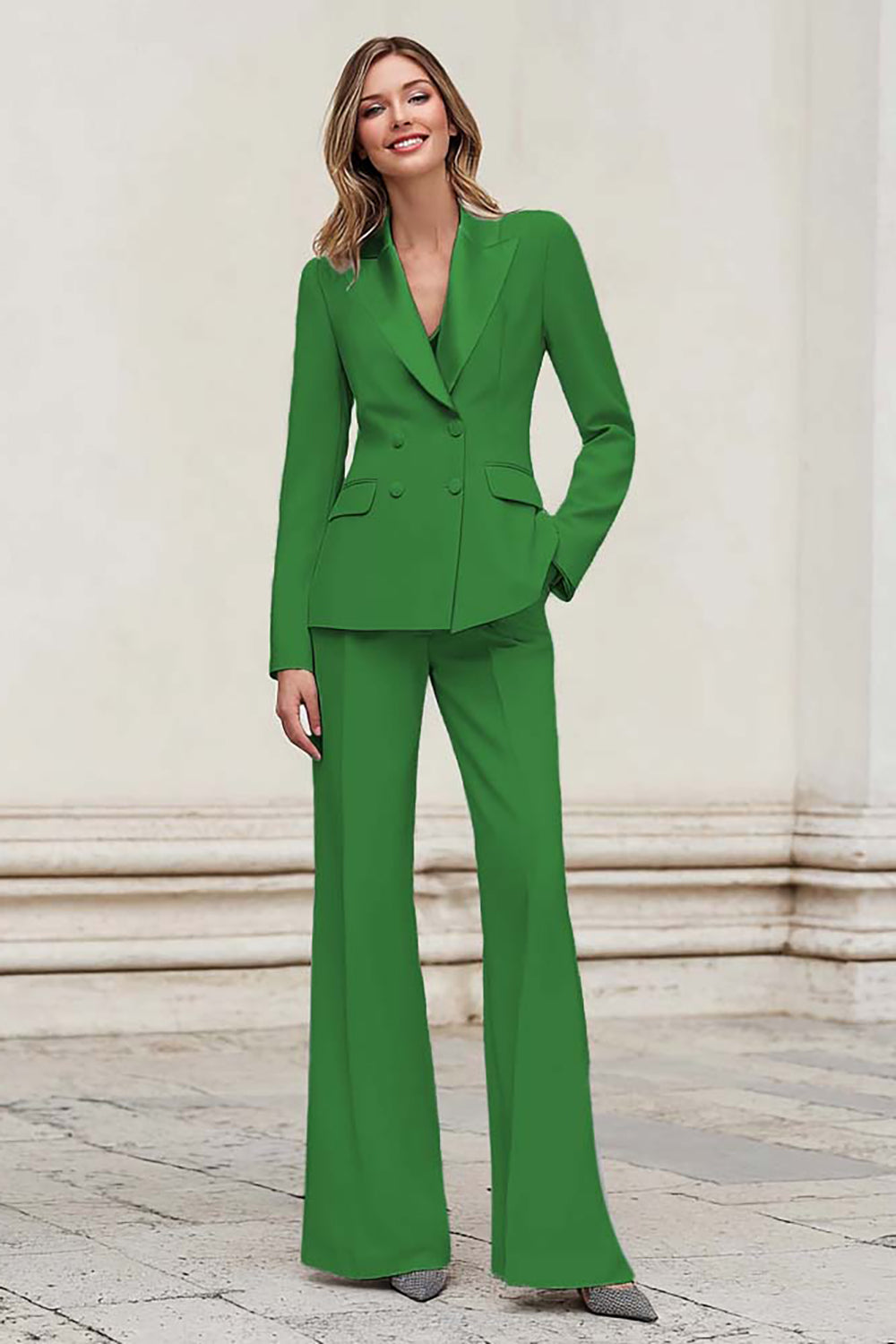 Silver Peak Lapel Double Breasted 2-Piece Women Suits - Image 12