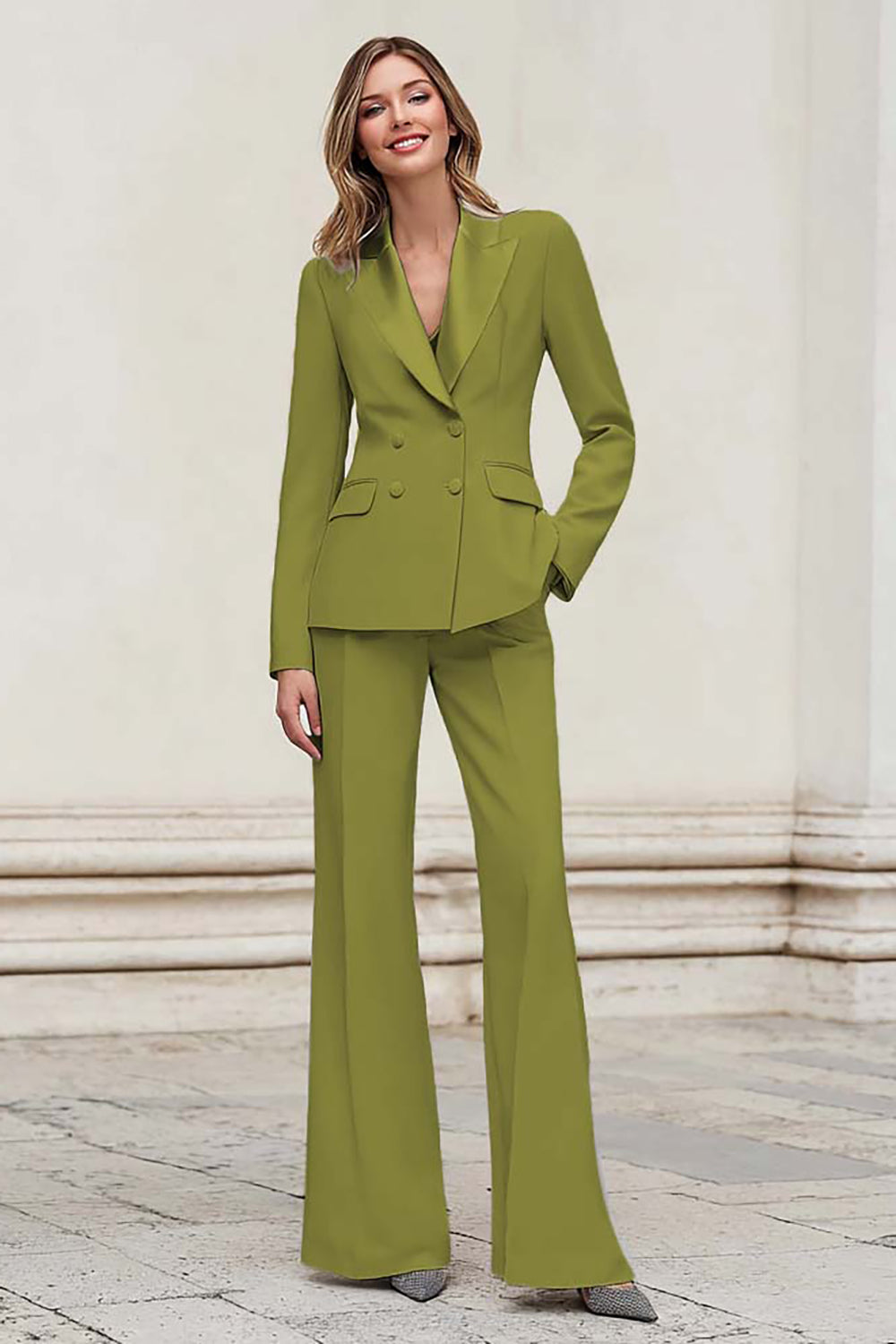 Silver Peak Lapel Double Breasted 2-Piece Women Suits - Image 13