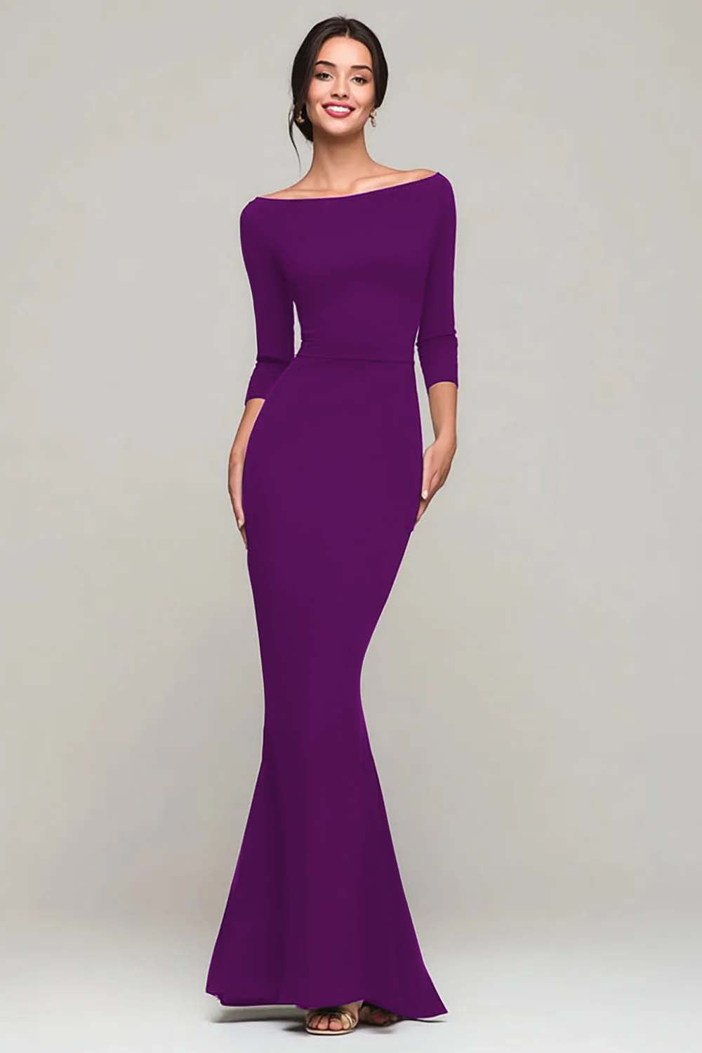 Simple Mermaid Bateau Neck Black Tie Dress - Image 10