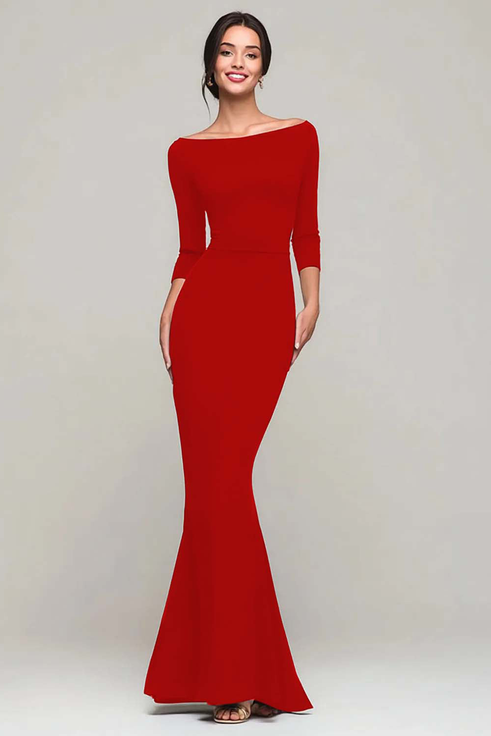 Simple Mermaid Bateau Neck Black Tie Dress - Image 11
