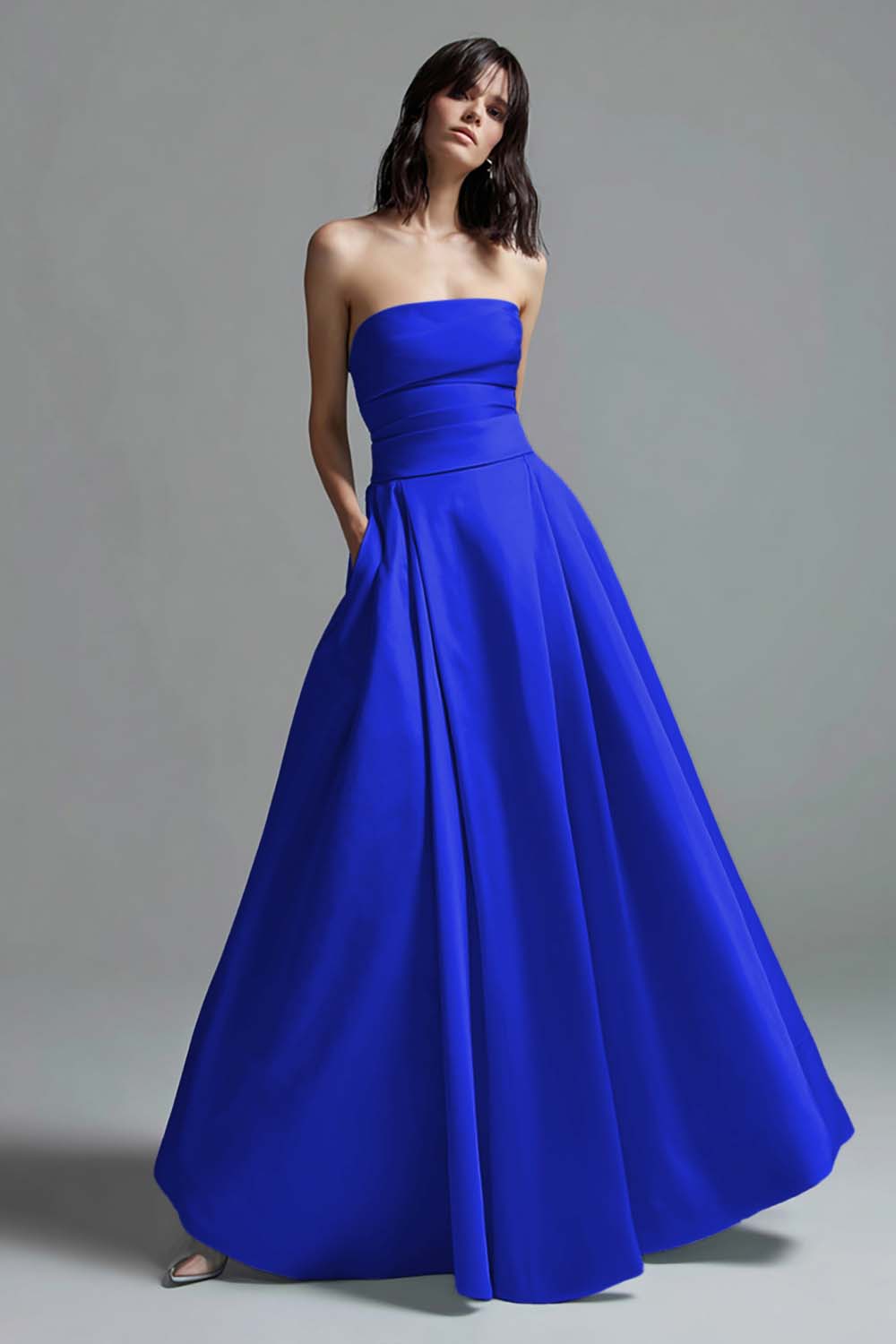 Sky Blue A-Line Strapless Satin Formal Dress - Image 8