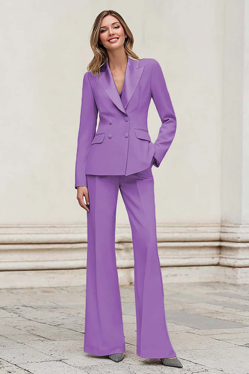 Silver Peak Lapel Double Breasted 2-Piece Women Suits - Image 17