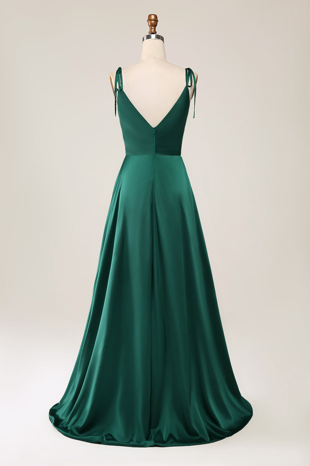 Simple Dark Green Spaghetti Straps Ruched Maxi Dress with Slit - Image 2