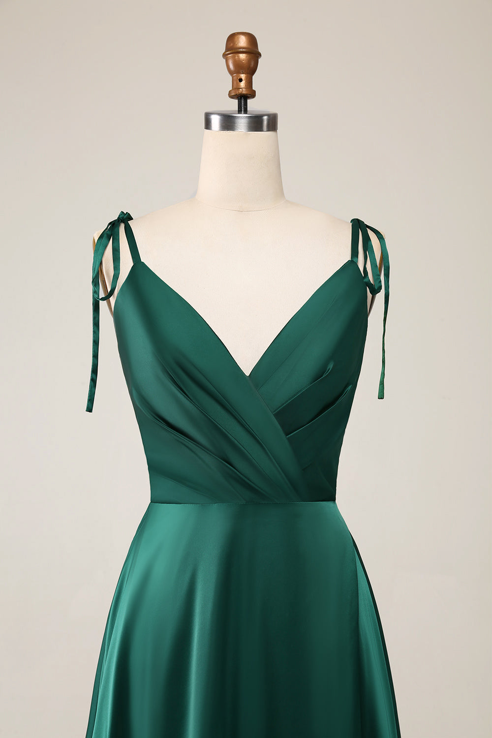 Simple Dark Green Spaghetti Straps Ruched Maxi Dress with Slit - Image 4