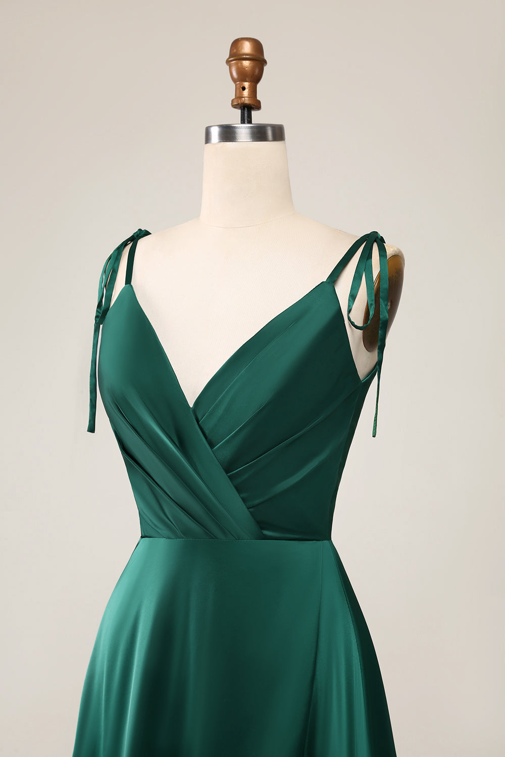 Simple Dark Green Spaghetti Straps Ruched Maxi Dress with Slit - Image 5