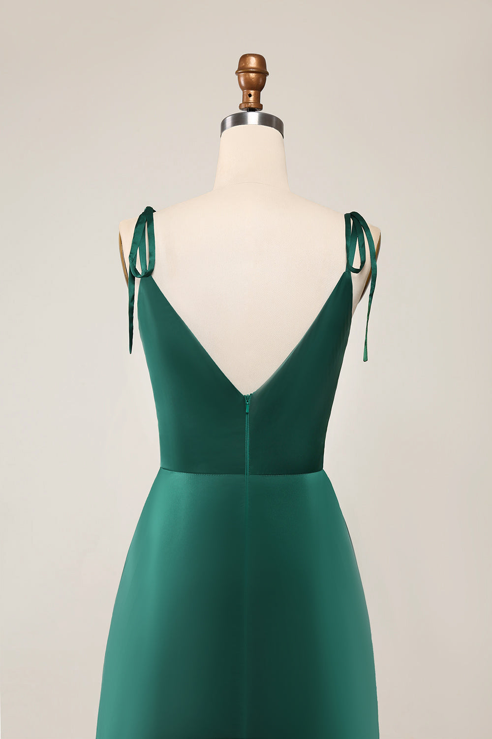 Simple Dark Green Spaghetti Straps Ruched Maxi Dress with Slit - Image 6